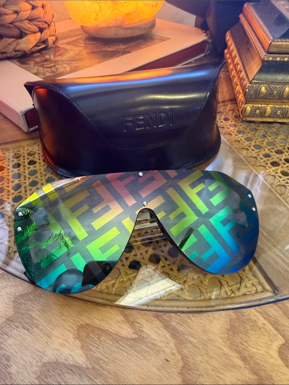 Fendi Green Blue Gradient Logo Shield Sunglasses - Picture 2 of 15